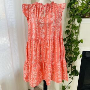 Time & Tru Orange & White Floral Tiered Ruffly Flowy Twirl Dress - Size XL 16/18